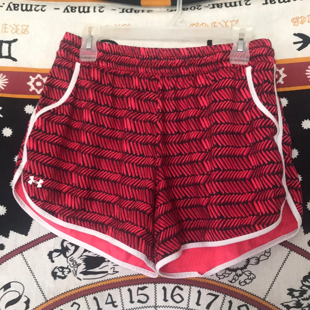 Red Patterned Under Armour Athletic Shorts